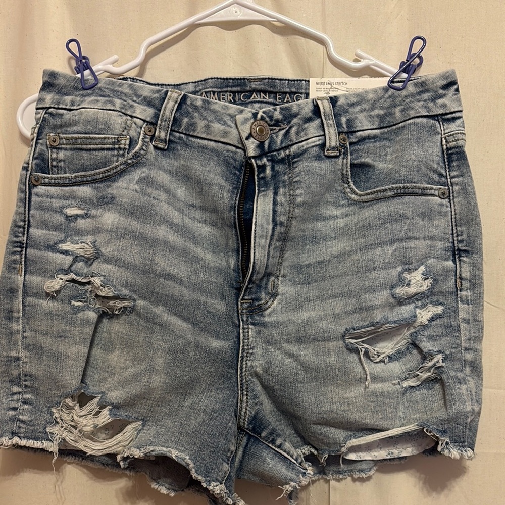 American Eagle Outfitters Blue Distressed Jean Shorts